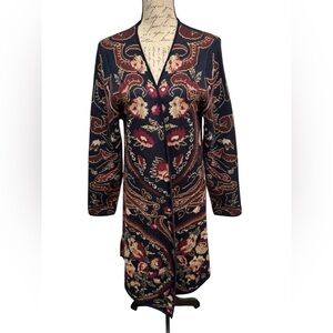 Vertigo Paris Sweater Long Length Cardigan Paisley Floral Navy Berry Size Large